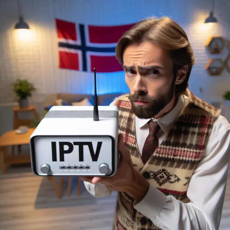 Person watching Norwegian TV channels through IPTV Norge service on a smart TV in a modern living room