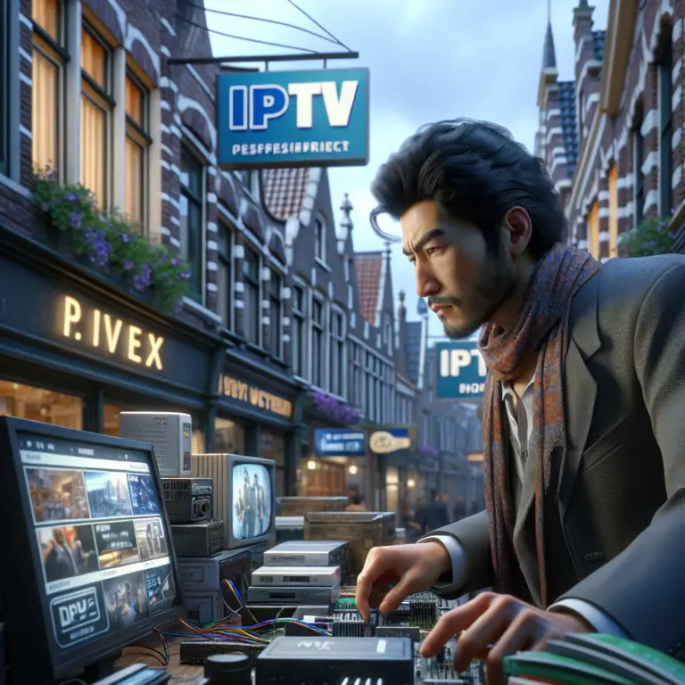 Gebruiker bekijkt iptv shop erfaringer op tablet, vergelijkt abonnementen en leest klantenbeoordelingen