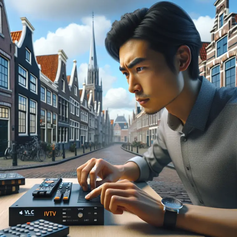 IPTV VLC Media Player interface toont streaming kanalen en afspeelknoppen voor live televisie