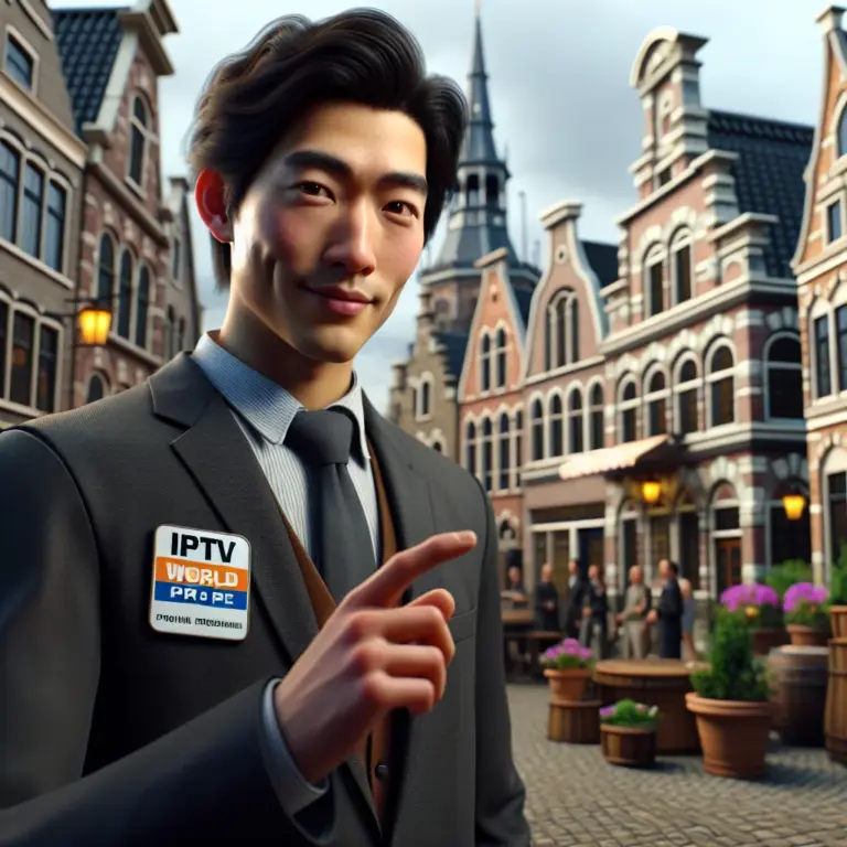 IPTV World Pro-interface op een smart TV met internationale kanalen en streaming-opties voor wereldwijd entertainment