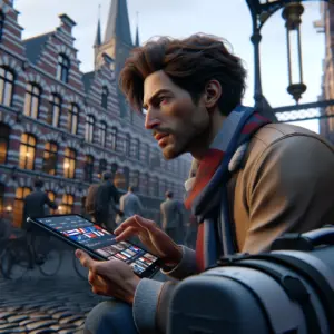 Smartphone met Smart IPTV Europe playlist op het scherm, toont Europese zenders en streamingopties