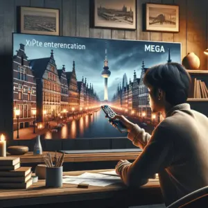 IPTV Mega streaming dienst interface met kanaaloverzicht en entertainment opties voor digitale televisie