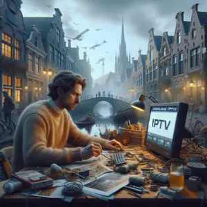 IPTV streamer interface toont live tv-kanalen en on-demand content op moderne smart tv met afstandsbediening